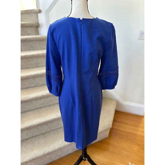 NWOT Talbots Cobalt Blue Blouson Sleeve Lace Knee Length Career Sheath Dress - Picture 5 of 9